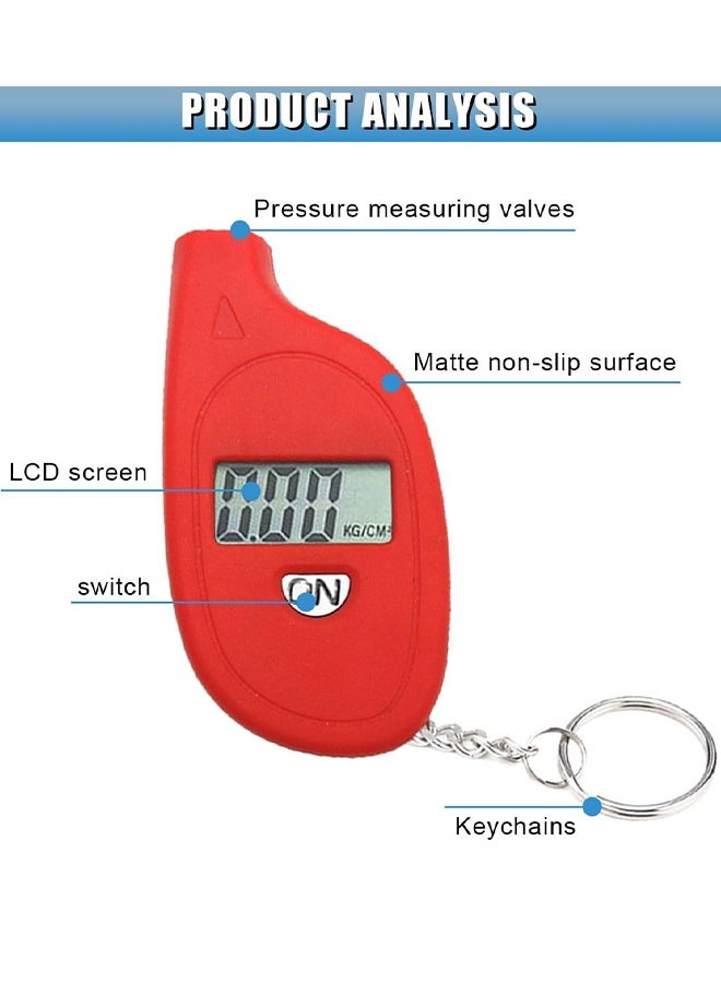 Digital Tire Pressure Gauge, 3-150PSI 4 Unit Settings Car Tire Pressure Monitor with Keychain & LCD Display, High Accuracy Auto Digital Tires Gauge for Car, Truck, Motorcycle (Red) - Image 3