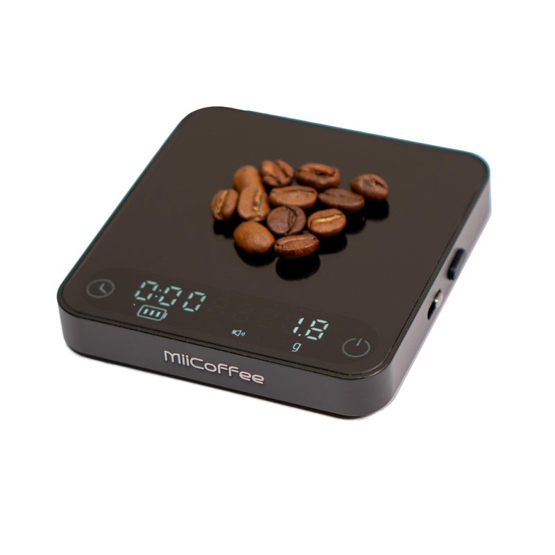 MiiCoffee Minipress Coffee Scale, Auto Timer for Espresso and Pour-Over Coffee, Aluminum Body & Glass Top - Image 1