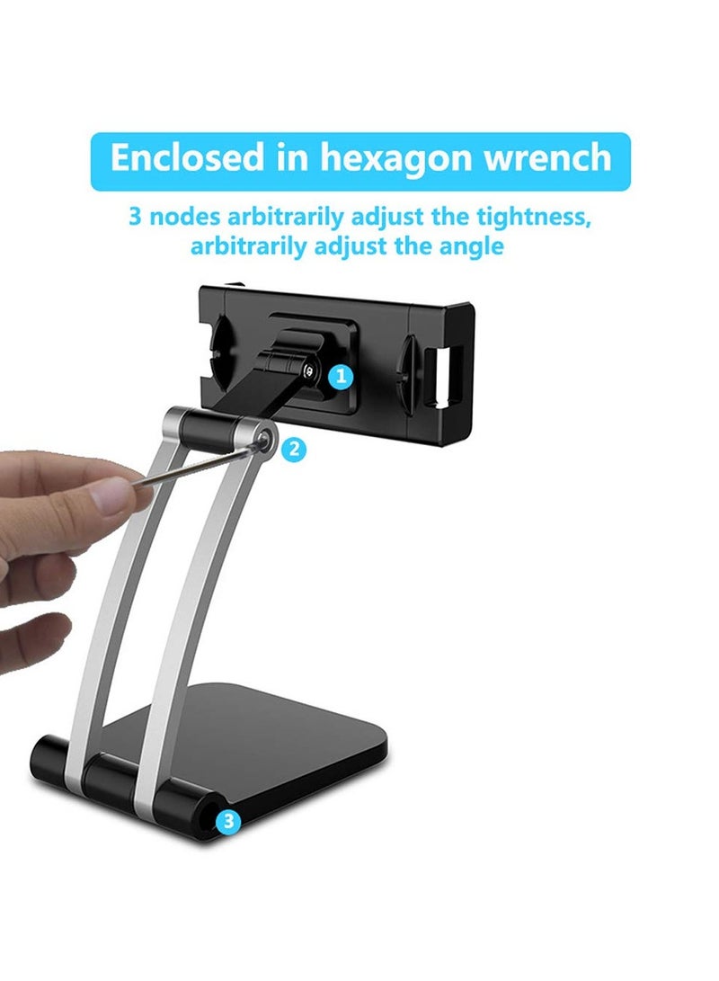Raxoom Folding Mobile Phone Desktop Stand 360 Degree Rotating Adjustable Phone Stand Live Streaming Holder for Phone / 4 inch to 13 inch Tablet Black - Image 5