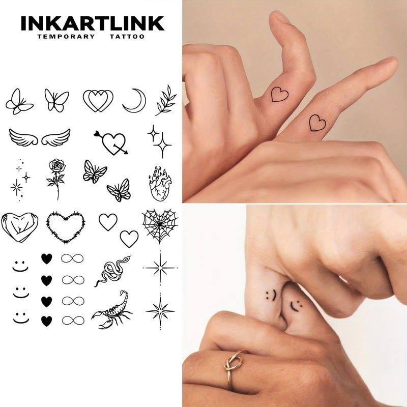 INKARTLINK Tattoo Tech, 2 Sheets Medium Semi Permanent Tattoo, Adult Art Design Temporary Tattoos, Lasts 1-2 Weeks, Waterproof, Realistic Look, No Adhesive, No Reflection (Butterflies and Love) - Image 2