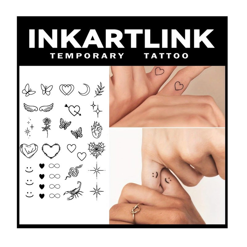 INKARTLINK Tattoo Tech, 2 Sheets Medium Semi Permanent Tattoo, Adult Art Design Temporary Tattoos, Lasts 1-2 Weeks, Waterproof, Realistic Look, No Adhesive, No Reflection (Butterflies and Love) - Image 1