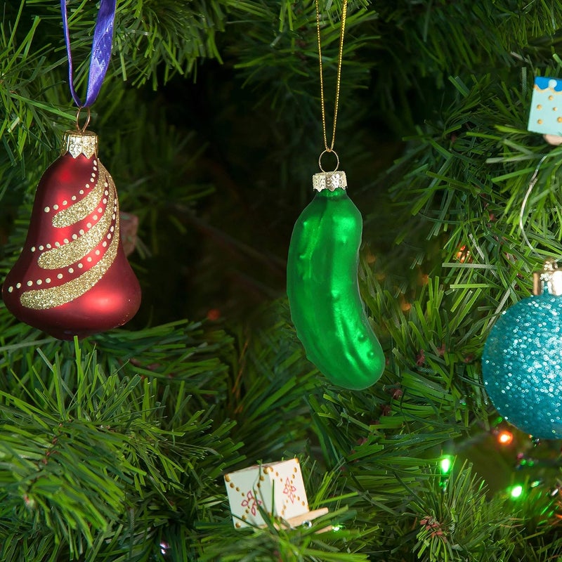 Ornativity Christmas Pickle Tree Ornament - Traditional Glass Blown Green Hanging Pickle Xmas Holiday Decor Ornaments 3.5" - Image 2