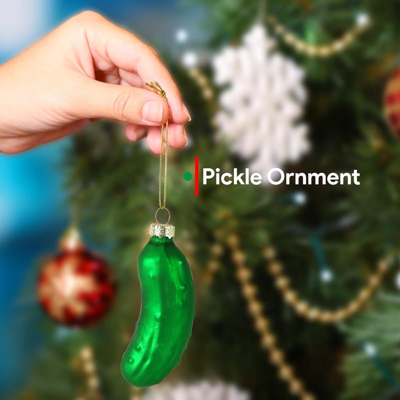 Ornativity Christmas Pickle Tree Ornament - Traditional Glass Blown Green Hanging Pickle Xmas Holiday Decor Ornaments 3.5" - Image 1
