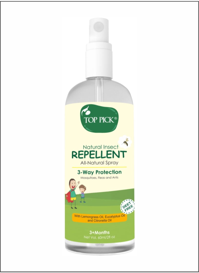 Top Pick Triple Protection Insect Repellent - Lemongrass, Eucalyptus - Citronella For 3+ months 