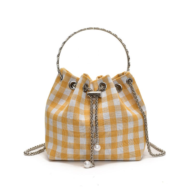 Mini Bucket Plaid Chain New Trendy Shoulder Bag Small Korean Version Versatile Chain Crossbody Bag - Image 1
