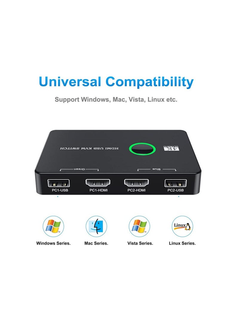 KASTWAVE KVM Switch, KVM Switch 1 Monitors 2 Computers, KVM Switches HDMI for 2 Computers Share 1 Monitor, Supports 4K @60 Hz, 2 HDMI Cables and 2 USB Cables Included  - Image 5