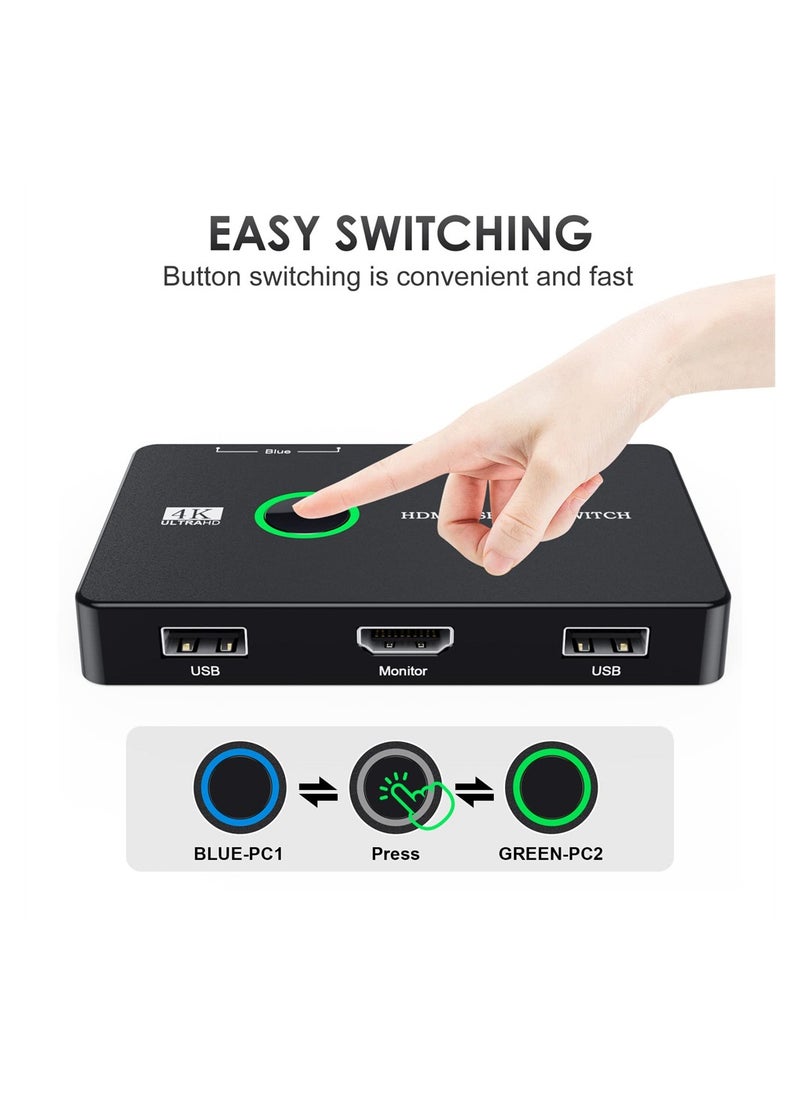 KASTWAVE KVM Switch, KVM Switch 1 Monitors 2 Computers, KVM Switches HDMI for 2 Computers Share 1 Monitor, Supports 4K @60 Hz, 2 HDMI Cables and 2 USB Cables Included  - Image 3