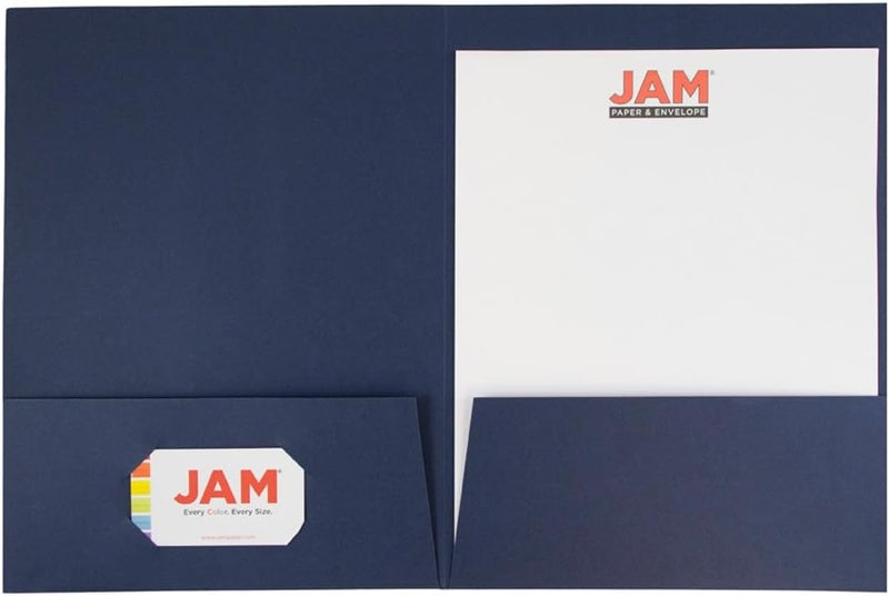 JAM Paper Two Pocket Textured Linen Presentation Folders - Letter Size Business Folder - Navy Blue - Bulk 25/Pack - Image 3