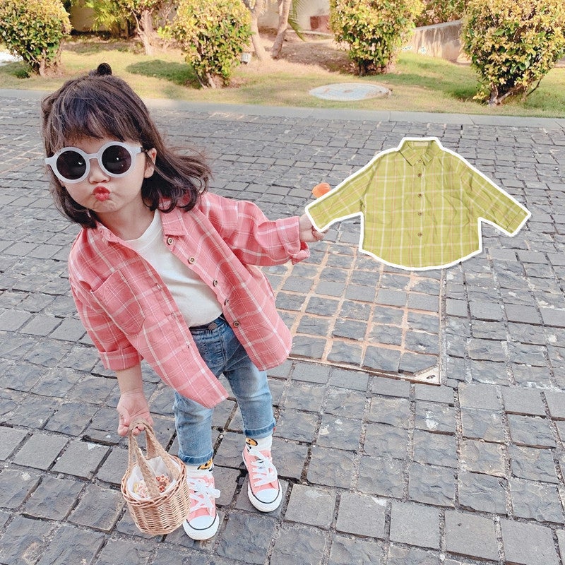 Women'S Children'S Wear Long-Sleeved Shirt Baby'S Western Style Children'S Distinctive Trendy Korean Style Retro Plaid Pure Cotton All-Match Shirt - Image 2