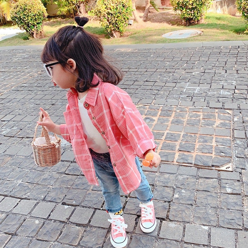Women'S Children'S Wear Long-Sleeved Shirt Baby'S Western Style Children'S Distinctive Trendy Korean Style Retro Plaid Pure Cotton All-Match Shirt - Image 4