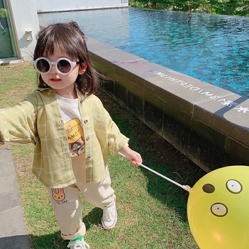 Women'S Children'S Wear Long-Sleeved Shirt Baby'S Western Style Children'S Distinctive Trendy Korean Style Retro Plaid Pure Cotton All-Match Shirt - Image 3