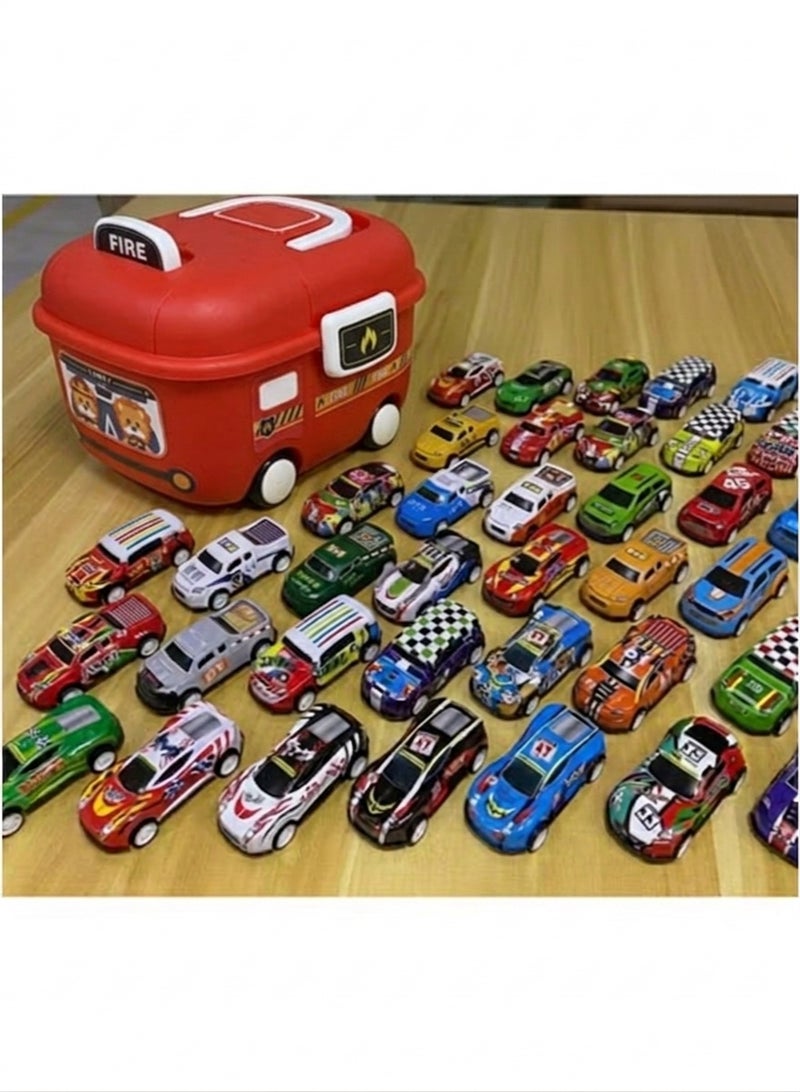 50pcs Mini Racing Toy Cars Set - High-Speed Plastic Vehicles with Portable Storage Carrier Case - Ultimate Adventure Gift Pack for Kids