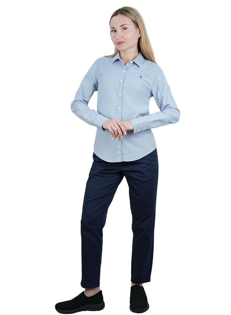 GIORDANO Women's Cotton Oxford Slim fit Shirt with Lion Embroidery