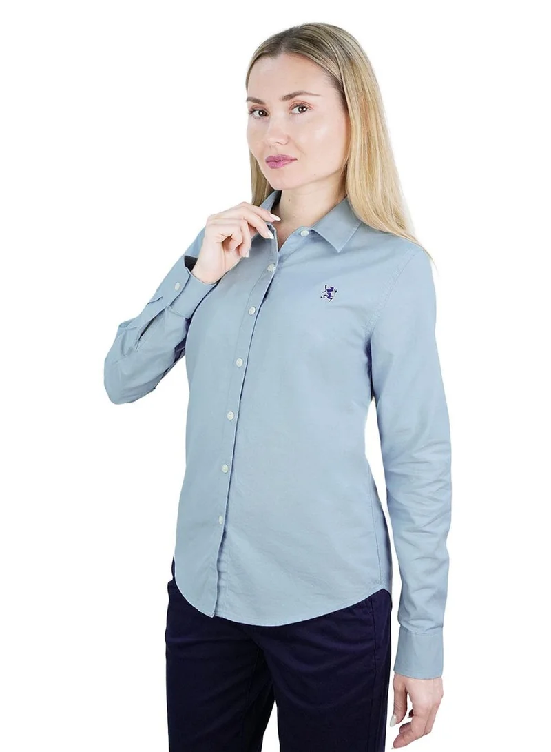 GIORDANO Women's Cotton Oxford Slim fit Shirt with Lion Embroidery