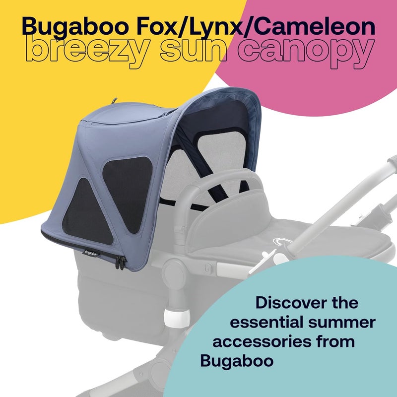 Bugaboo غطاء الشمس القابل للتوسيع من بوجابو بريزي لحماية إضافية وحماية مثالية من الشمس مقاوم للماء متوافق مع عربات فوكس كاميليون 3 لينكس باللون الأزرق البحري - Image 2