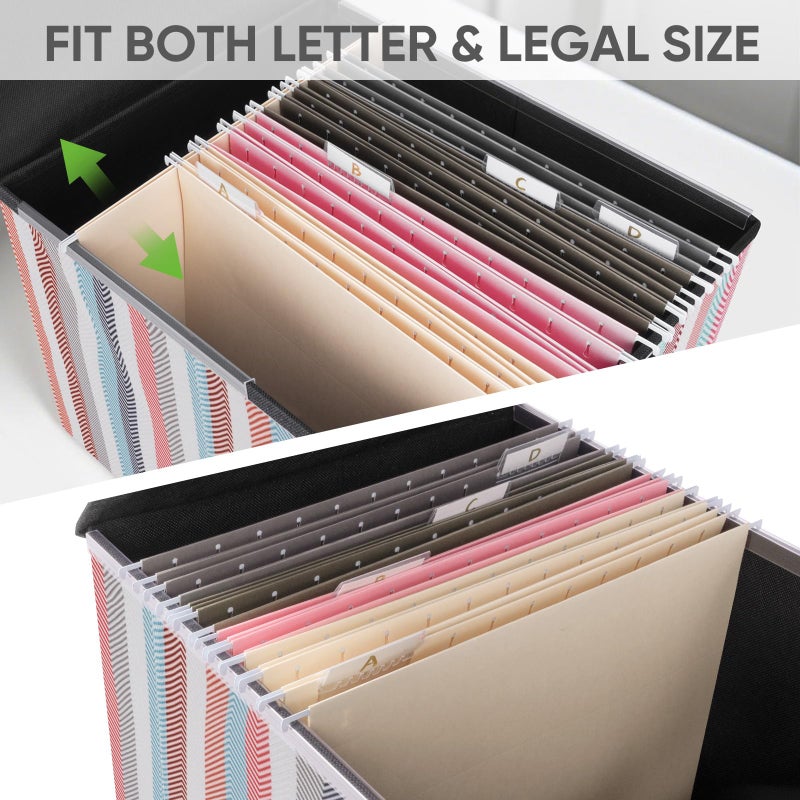 BALEINE File Organizer Box with Lid, Collapsible File Folder Organizer with Plastic Slide, Hanging File Folder Box for Office Document Storage (1 Pack, Color Stripe) - Image 3