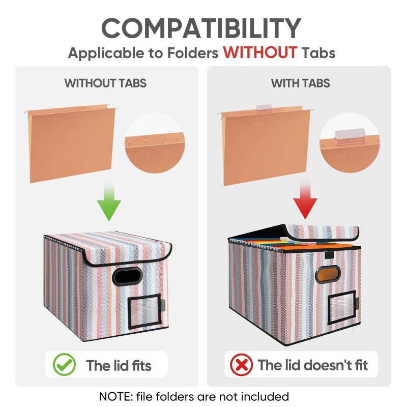 BALEINE File Organizer Box with Lid, Collapsible File Folder Organizer with Plastic Slide, Hanging File Folder Box for Office Document Storage (1 Pack, Color Stripe) - Image 5