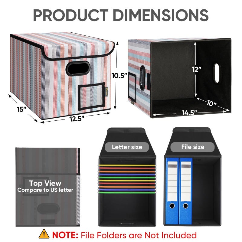 BALEINE File Organizer Box with Lid, Collapsible File Folder Organizer with Plastic Slide, Hanging File Folder Box for Office Document Storage (1 Pack, Color Stripe) - Image 2
