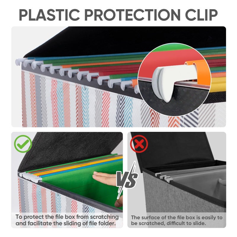 BALEINE File Organizer Box with Lid, Collapsible File Folder Organizer with Plastic Slide, Hanging File Folder Box for Office Document Storage (1 Pack, Color Stripe) - Image 4
