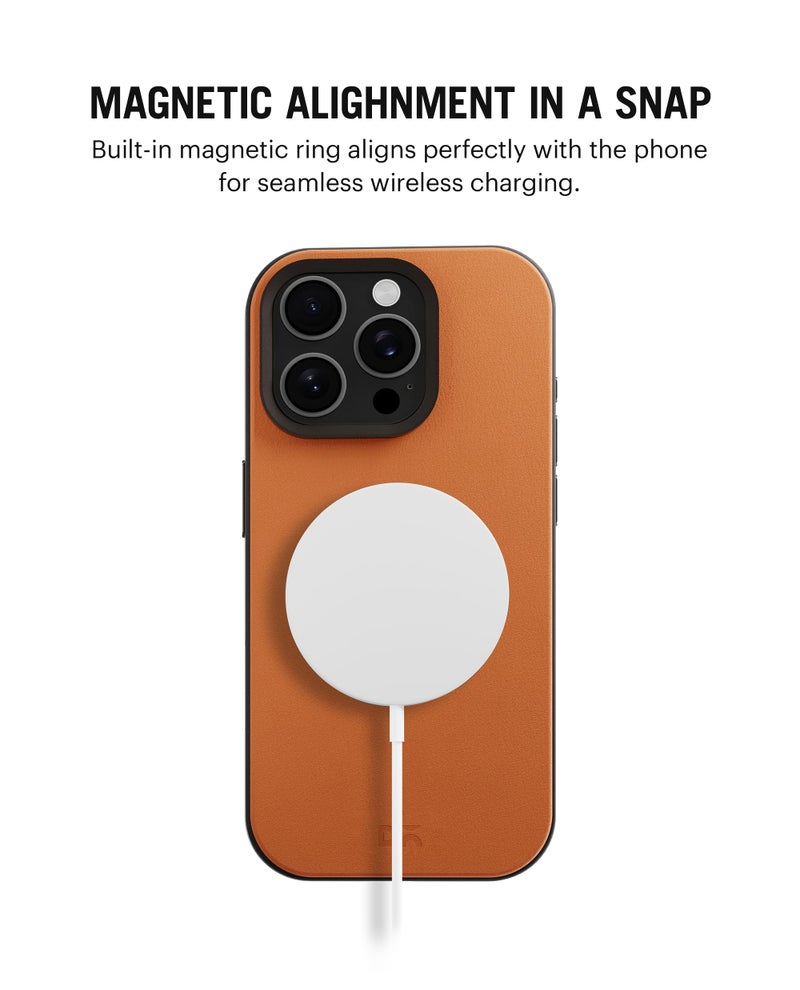 DailyObjects Leatherite Case for iPhone 16 Pro Max Compatible with Mag-Safe Wireless Charging | Tan-Grey Hybrid Magnetic Back Cover - Image 2
