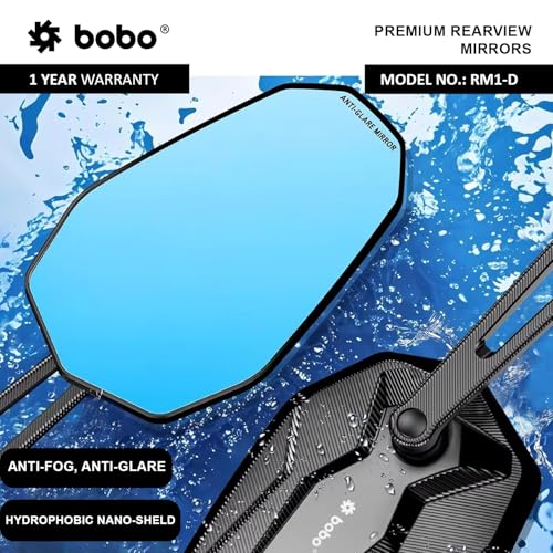 BOBO RM1-D Premium Motorcycle Rearview Mirror, Anti-Glare, Anti-Fog, 360-Degree Rotation, Multi-Angle Adjustable - Image 2