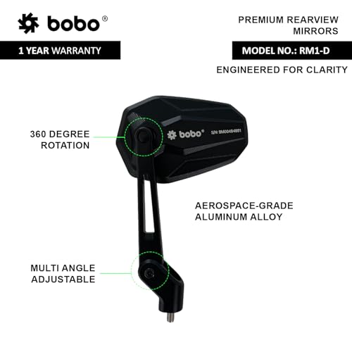BOBO RM1-D Premium Motorcycle Rearview Mirror, Anti-Glare, Anti-Fog, 360-Degree Rotation, Multi-Angle Adjustable - Image 3