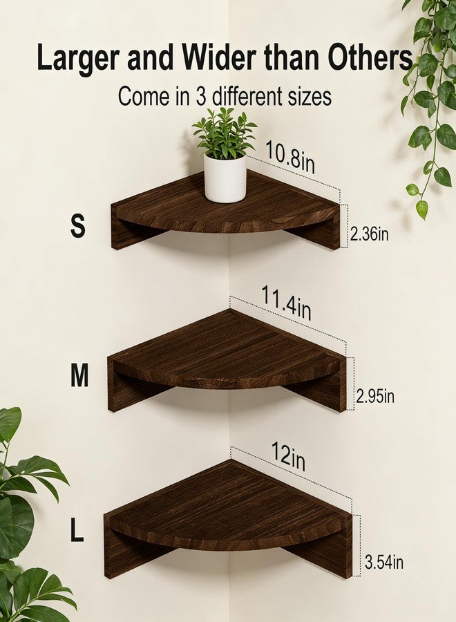 Alsonerbay Corner Shelf Wall Mount, Set of 3 Floating Shelves for Wall Storage and Display, Rustic Wood Shelves for Bathroom, Bedroom, Kitchen, Living Room, Nursery and Office (Dark Brown) - Image 3