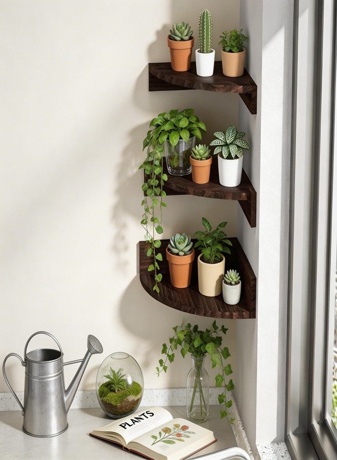 Alsonerbay Corner Shelf Wall Mount, Set of 3 Floating Shelves for Wall Storage and Display, Rustic Wood Shelves for Bathroom, Bedroom, Kitchen, Living Room, Nursery and Office (Dark Brown) - Image 4