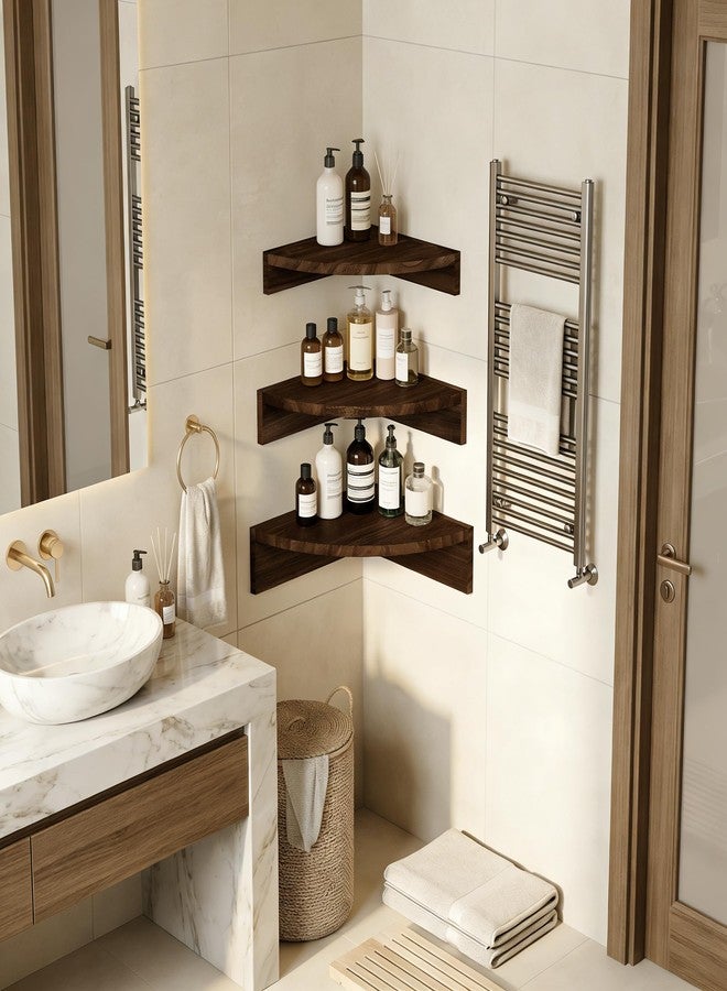 Alsonerbay Corner Shelf Wall Mount, Set of 3 Floating Shelves for Wall Storage and Display, Rustic Wood Shelves for Bathroom, Bedroom, Kitchen, Living Room, Nursery and Office (Dark Brown) - Image 2