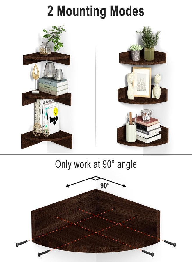 Alsonerbay Corner Shelf Wall Mount, Set of 3 Floating Shelves for Wall Storage and Display, Rustic Wood Shelves for Bathroom, Bedroom, Kitchen, Living Room, Nursery and Office (Dark Brown) - Image 5
