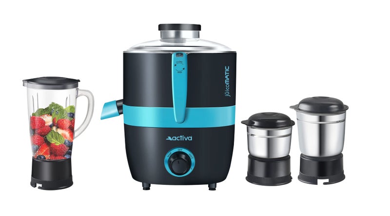 ACTIVA Juicomatic Powerful 600 Watts Juicer Mixer Grinder, 3 Jars Blending, Grinding & Chutney, Leak Proof & Air Tight, Stainless Steel Blade, Shock Proof Body, Safety Locks, 2 Years Warranty - Black - Image 1