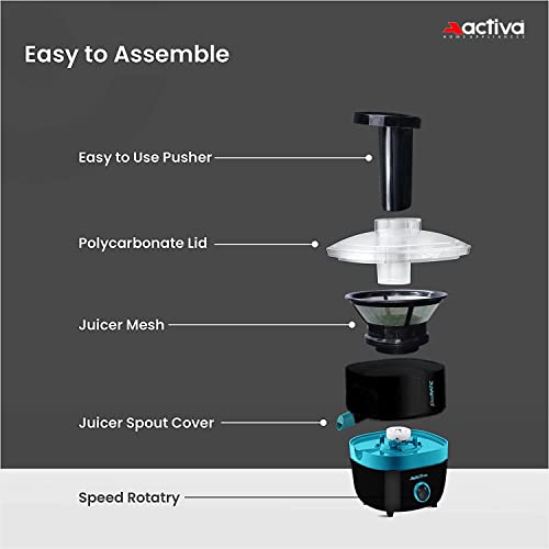 ACTIVA Juicomatic Powerful 600 Watts Juicer Mixer Grinder, 3 Jars Blending, Grinding & Chutney, Leak Proof & Air Tight, Stainless Steel Blade, Shock Proof Body, Safety Locks, 2 Years Warranty - Black - Image 3