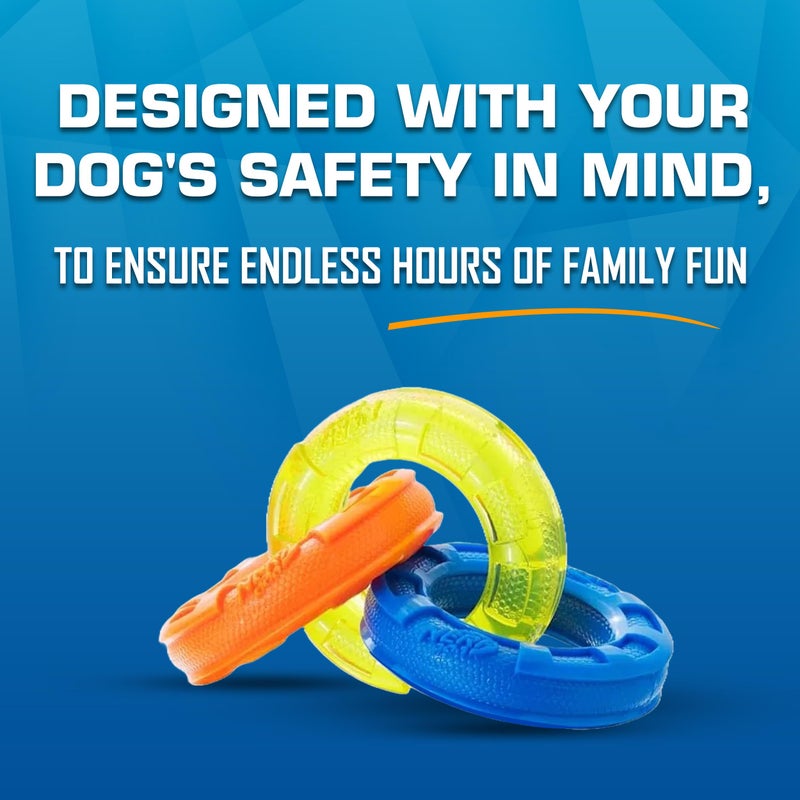 Nerf Dog 3-Ring Tug Outdoor Dog Toy, 7.5 Inch Ring Dog Tug Toy for Puppies and Small Breeds, Blue/Green/Orange - Image 5