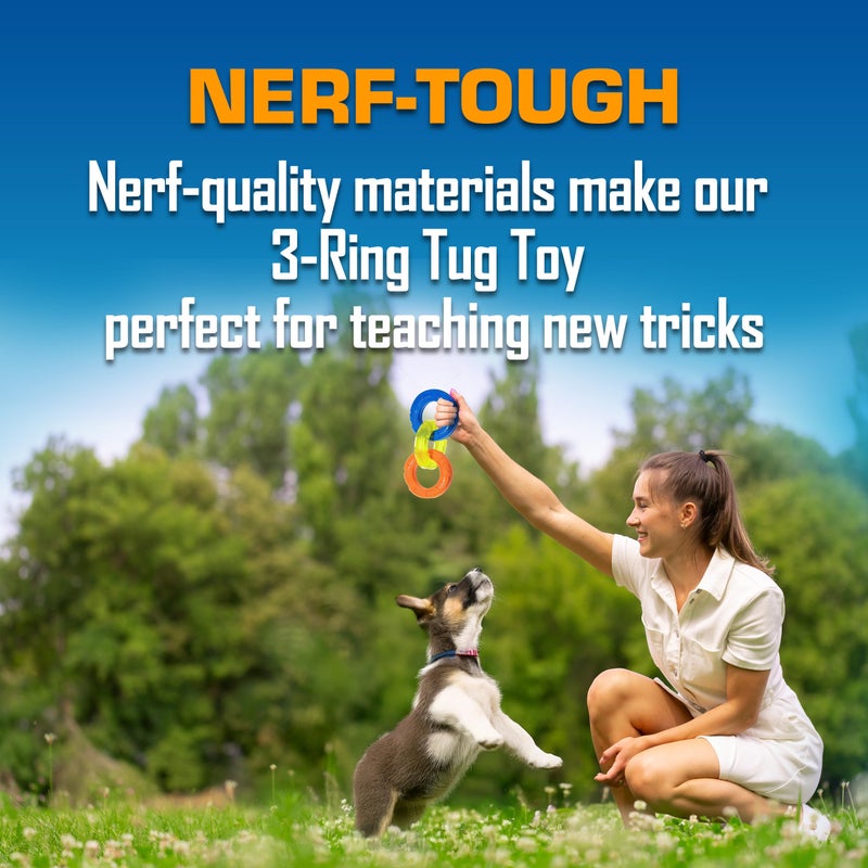 Nerf Dog 3-Ring Tug Outdoor Dog Toy, 7.5 Inch Ring Dog Tug Toy for Puppies and Small Breeds, Blue/Green/Orange - Image 4