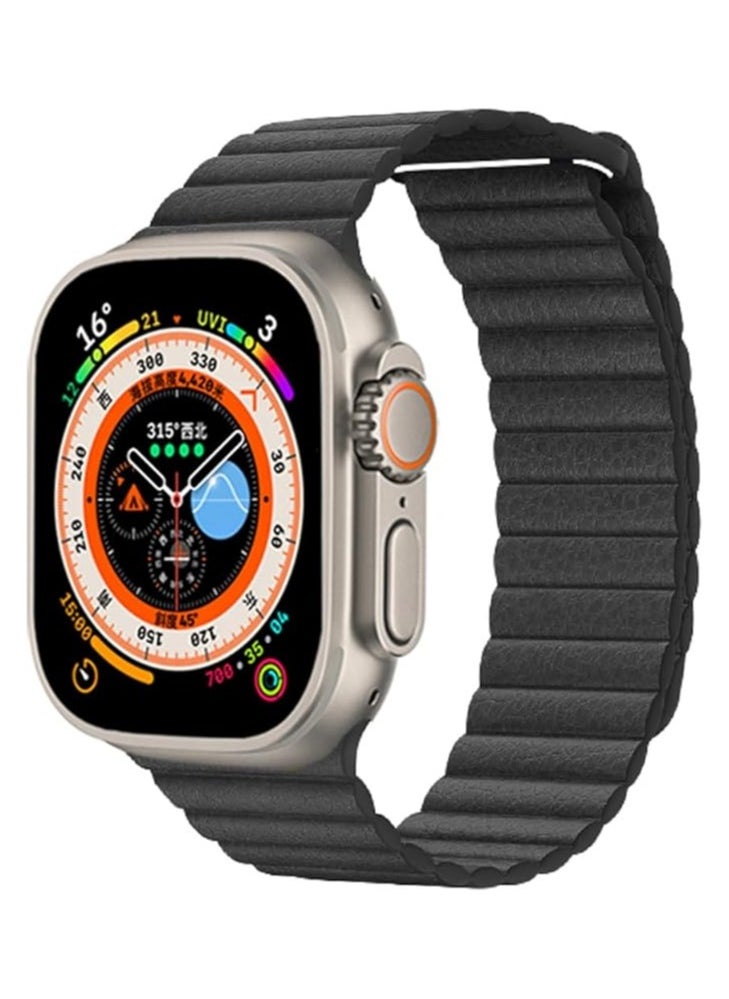 FITIT FITIT Leather Link Band Compatible with Apple Watch Band 44mm/45mm iWatch Series 9 and below, Latest Magnetic Stainless Steel Adjustable Wrist Replacement, 42mm, 44mm,45mm and 49mm, Black  - Image 1