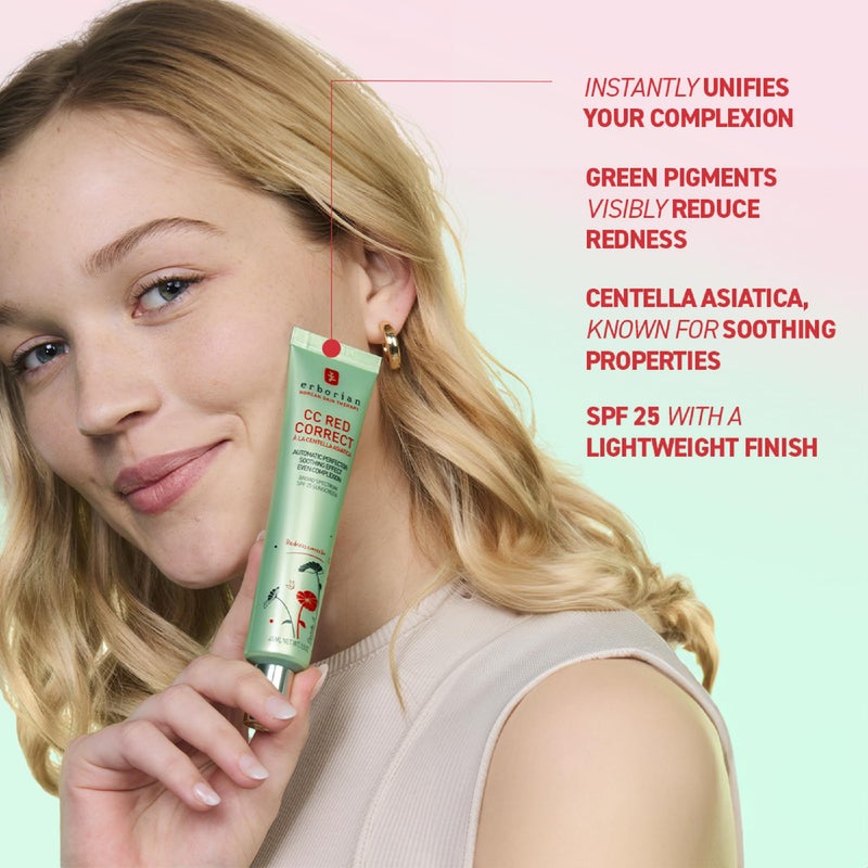 Erborian CC Red Correct - Skincare-First Green Color Corrector with Centella Asiatica, Illuminating Color Corrector with Redness Coverage & SPF 25 - Cica, Korean Skincare, 1.5 Oz - Image 2