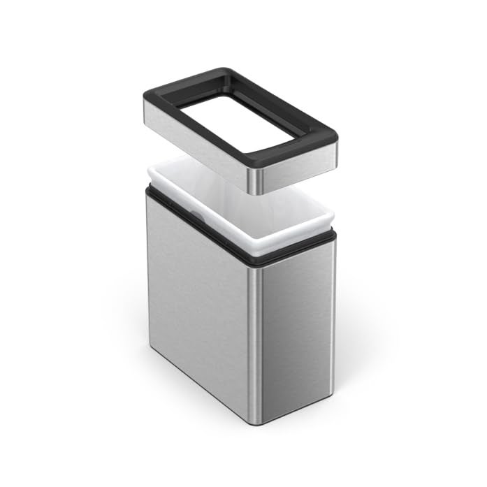 simplehuman سلة مهملات بسيطة إنسان 10 لتر / 2.6 جالون بروفايل مفتوحة، سلة نحيفة لغرفة النوم، الحمام، المكتب، من الفولاذ المقاوم للصدأ المصقول - Image 5