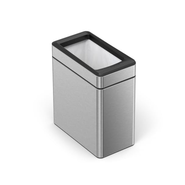 simplehuman سلة مهملات بسيطة إنسان 10 لتر / 2.6 جالون بروفايل مفتوحة، سلة نحيفة لغرفة النوم، الحمام، المكتب، من الفولاذ المقاوم للصدأ المصقول - Image 4