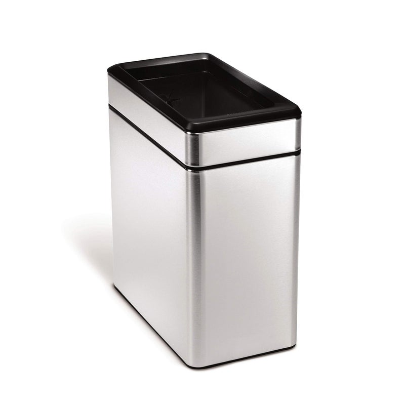 simplehuman سلة مهملات بسيطة إنسان 10 لتر / 2.6 جالون بروفايل مفتوحة، سلة نحيفة لغرفة النوم، الحمام، المكتب، من الفولاذ المقاوم للصدأ المصقول - Image 1