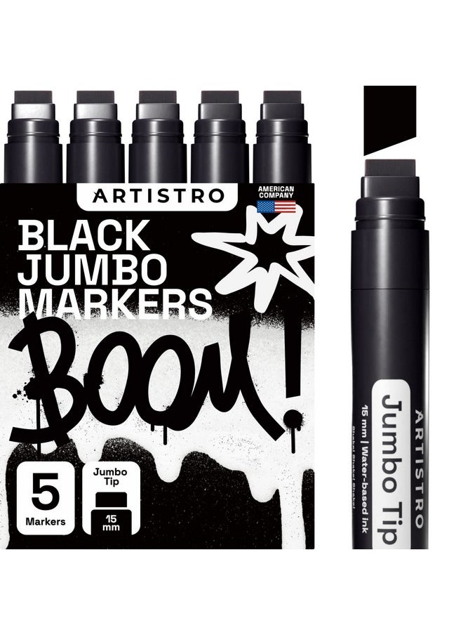 ARTISTRO - ARTISTRO 5 Black Acrylic Paint Pens, Acrylic Paint Markers Jumbo Tip, Fabric Markers for Textile, Canvas, Rock, Glass, Wood, Paper, DYI, Paint Markers for Kids and Adults - Image 1