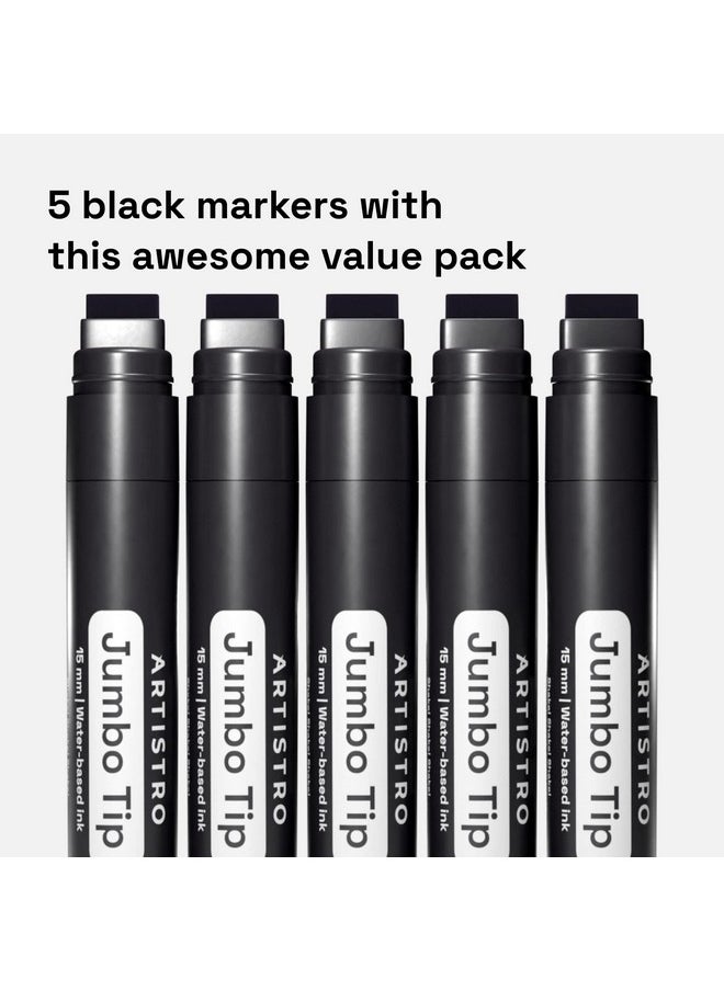 ARTISTRO - ARTISTRO 5 Black Acrylic Paint Pens, Acrylic Paint Markers Jumbo Tip, Fabric Markers for Textile, Canvas, Rock, Glass, Wood, Paper, DYI, Paint Markers for Kids and Adults - Image 1