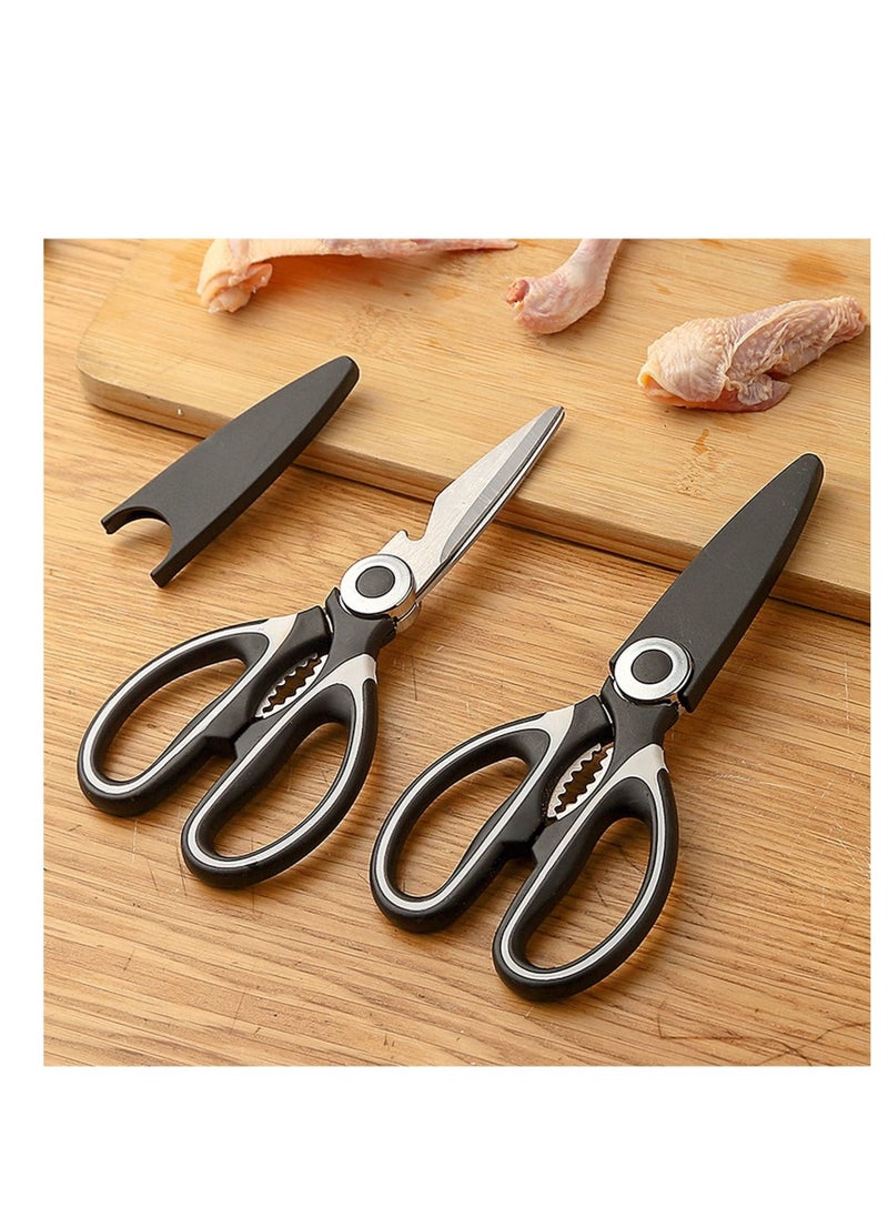 Y&D Stainless Steel Kitchen Scissor with Cover,Kitchen Shears Multipurpose Household and Garden Ultra Sharp Utility Scissors (Black,2 PCS)  - Image 1