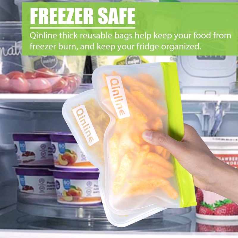 Qinline Reusable Storage Bags - 10 Pack BPA FREE Freezer Bags(2 Reusable Gallon Bags + 4 Leakproof Reusable Sandwich Bags + 4 THICK Reusable Snack Bags) Ziplock Lunch Bags for Food Marinate Meat Fruit Cereal - Image 5