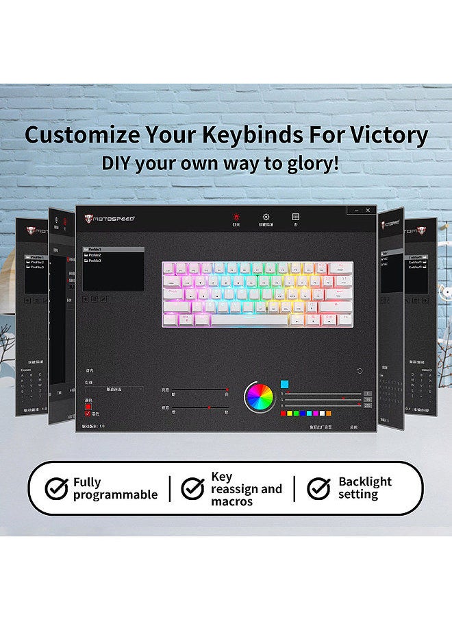 Motospeed SK62 BT Wireless Gaming Mechanical Keyboard 61 Keys RGB Backlight Blue Switch Macro Drive For Laptop PC  - Image 2