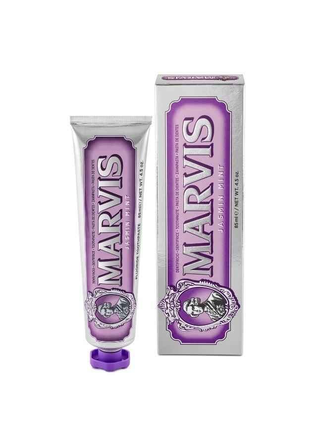 Marvis Jasmine Mint Toothpaste, 85 ml, Sensational Flavoured Toothpaste Helps Remove Plaque & Promote Healthy Gums with Long-Lasting Freshness - Image 1