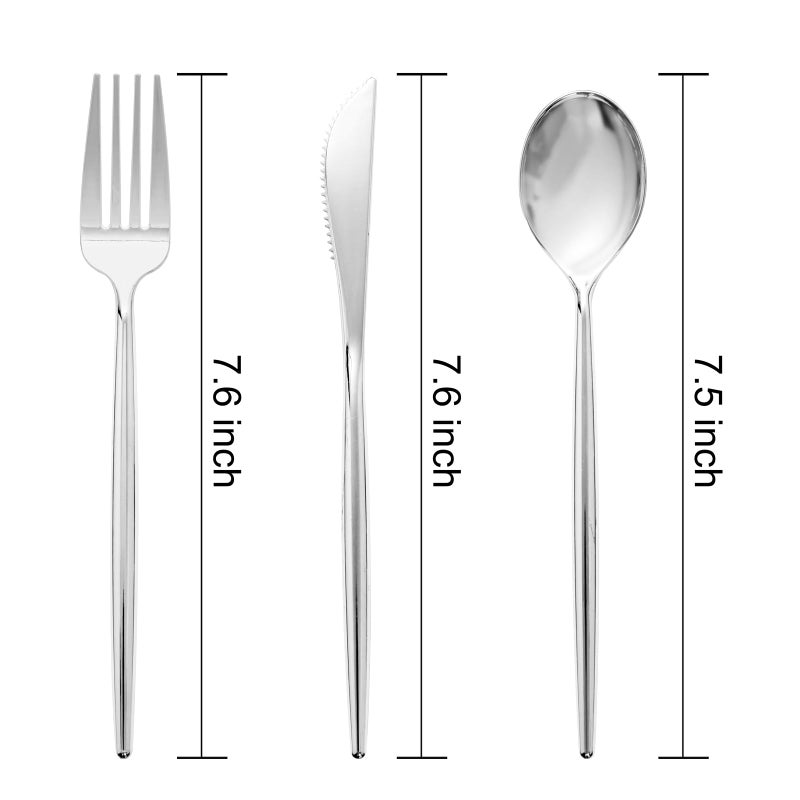 Rubtlamp 90Pcs Silver Plastic Silverware  Silver Plastic Utensils  Plastic Cutlery Include 30 Knives  30 Forks and 30 Spoons  Silverware Heavy Duty For Party  Wedding - Image 1