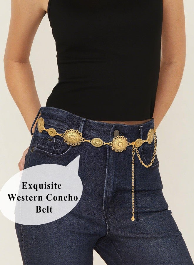 SUOSDEY Western Concho Belts for Women Cowgirl Metal Waist Gold Chain Belt for Boho Dresses Jeans - Image 5