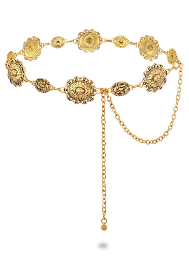 SUOSDEY Western Concho Belts for Women Cowgirl Metal Waist Gold Chain Belt for Boho Dresses Jeans - Image 1