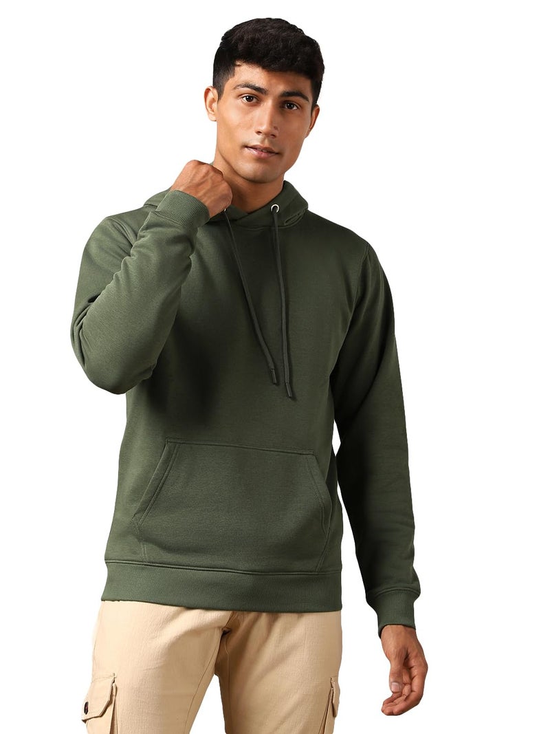 NOBERO Elegant Unisex Olive Green Cotton Solid Plain Hoody Sports Winter Gym Workout Running Travel Trekking Hooded Sweatshirts and Hoodies for Unisex Cotton Winter Casual Wear Without Zipper-XL - Image 1