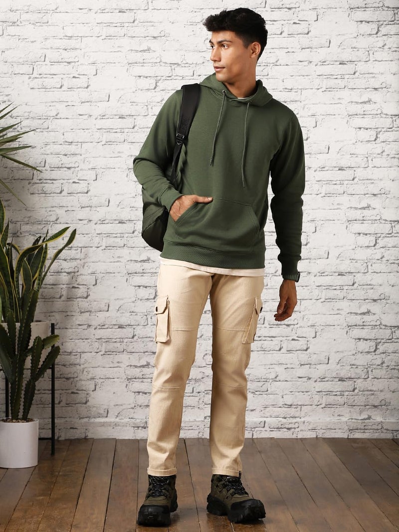 NOBERO Elegant Unisex Olive Green Cotton Solid Plain Hoody Sports Winter Gym Workout Running Travel Trekking Hooded Sweatshirts and Hoodies for Unisex Cotton Winter Casual Wear Without Zipper-XL - Image 2